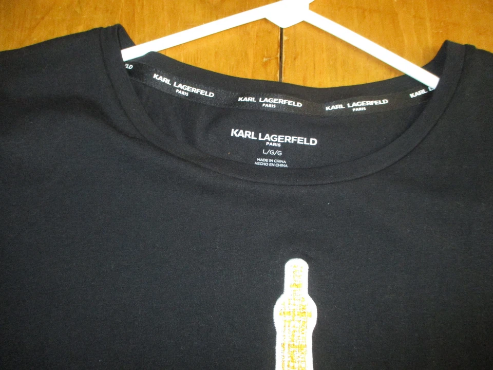 Karl Lagerfeld Paris Womens Eiffel Tower T-Shirt,Gold embroidered Tower,Sz Large - Image 3 of 4