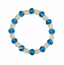 Aqua Blue Glass beaded bracelet with white beads, fashion stretch bracelet NEW