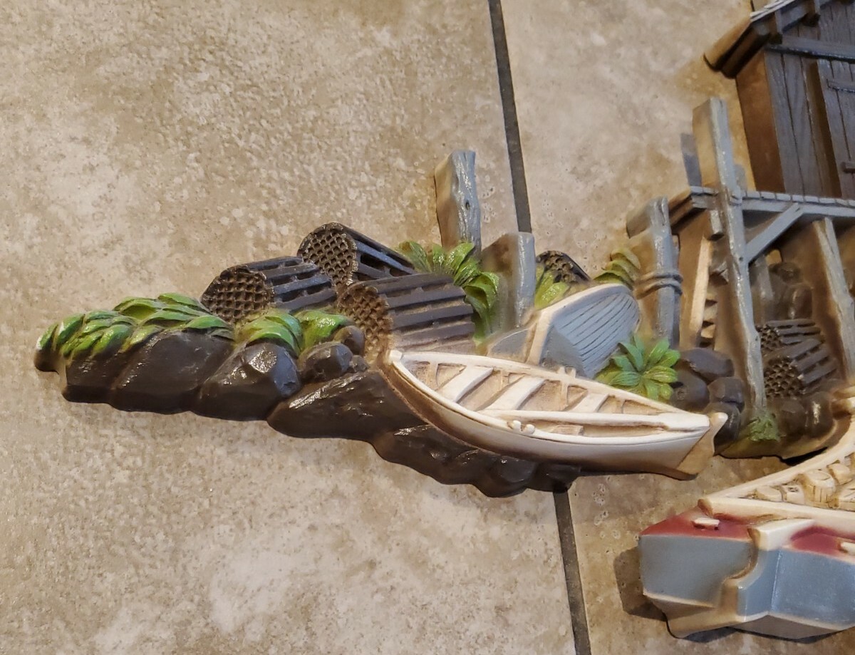 Vintage 3D Wharf Dock Lighthouse Boats WALL HANGING 53" x 18" Burwood