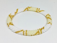 Nepal Bracelets. Beaded Nepal Seed Bead Bracelet. Gold White