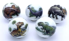 25mm Dinosaur Animarbles Set of 5 Educational Marbles T-Rex Raptor Trike Steg +1