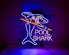 Pool Shark Billiards Game 17"x14" Neon Sign Lamp Light With Dimmer Glass VY