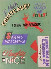 CHRISTMAS Stickers 6pc Hallmark  Holiday  Reindeer  Santa  Fruitcake  Present  Holly