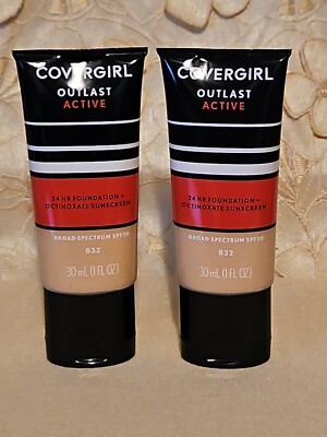 2-CoverGirl-Outlast-Active 24hr Foundation #832 NUDE BEIGE-1 OZ.-EACH! READ!