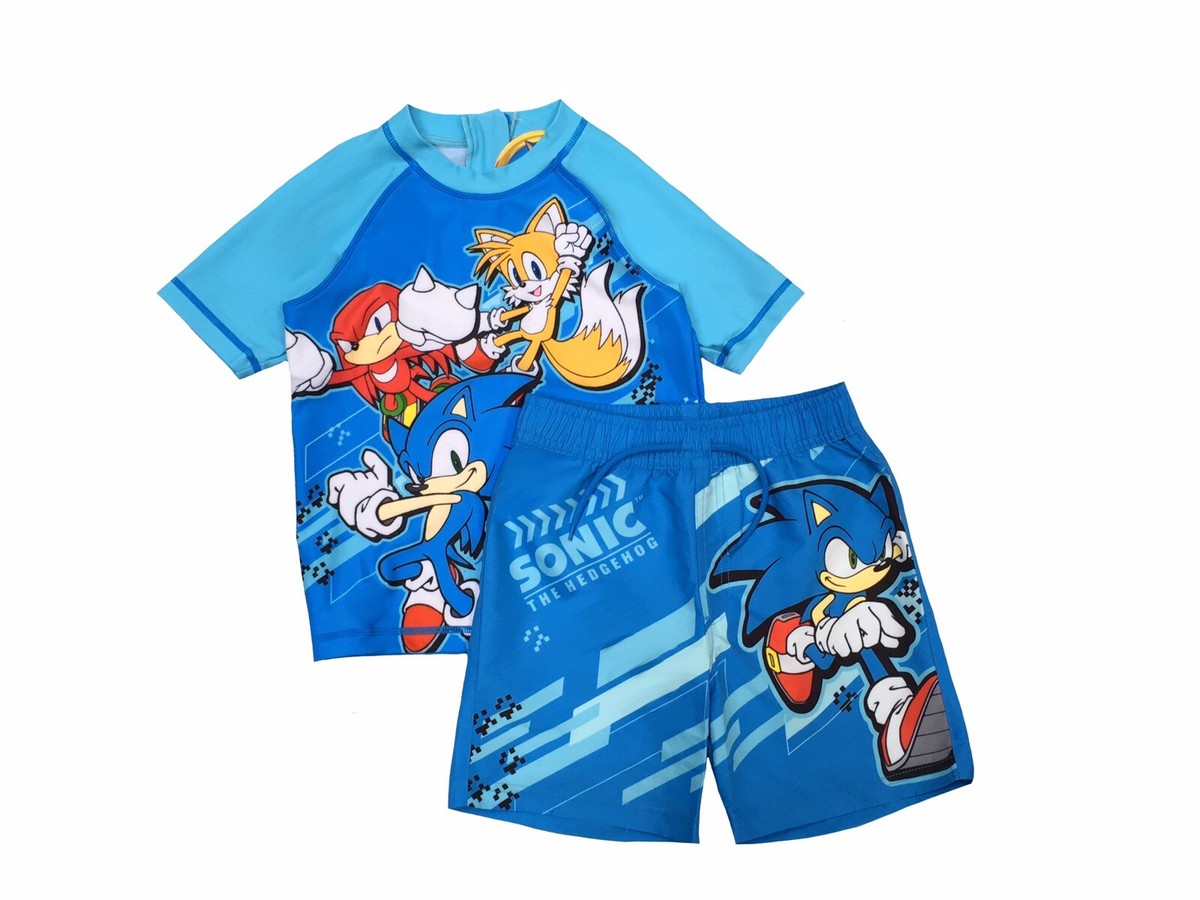 Boys Sonic Swim T Shirt Shorts Set Rash Vest 2 Piece 2 3 4 5 6 7 8