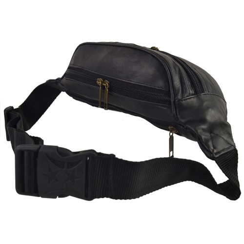 Mens Ladies Black Leather Waist Bumbag by Oakridge Leather Fanny Pack - Picture 5 of 7