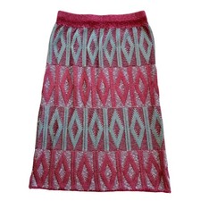 Vintage Geometric Diamond Knit Retro Raspberry Aqua Union Made Midi Skirt Size M
