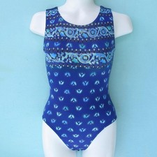Gymnastics Leotard Girls sz CS Child 6 navy teal gold accents floral NEW leo