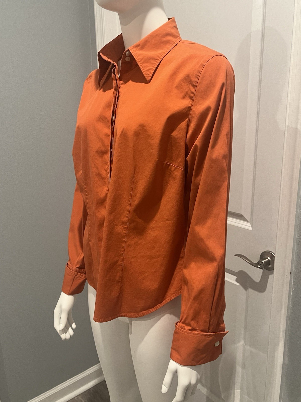 Talbots Stretch Orange Solid Long Sleeve Button D… - image 3
