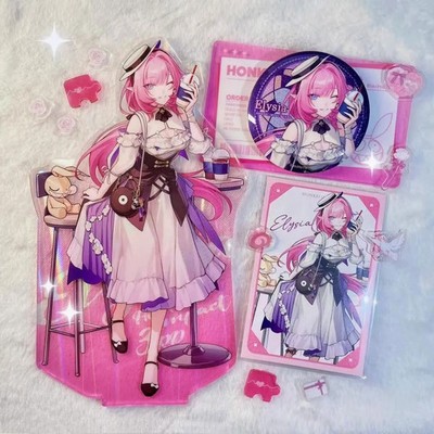 3Pcs Honkai Impact 3 Elysia Acrylic Standing Figure Model Postcards Badges Set
