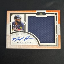 Marcell Ozuna /25 Orange Patch Button Auto 2025 Topps Definitive Baseball Card