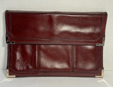 Vintage 60s 70s Medium Slim Leather Envelope Clutch Bag Handbag Purse