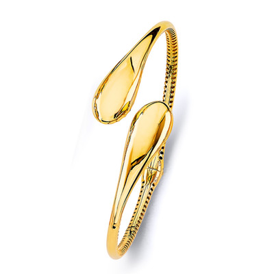 14k Gelbgold poliert Bypass Träne Klapp Armreif modern skulpturales Design
