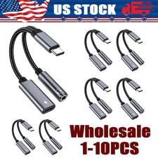 2 in 1 Type-C USB C to 3.5mm AUX Audio Headphone Jack Adapter Charger Cable lot