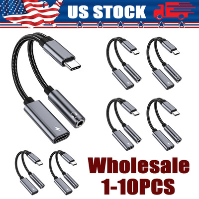 2 in 1 Type-C USB C to 3.5mm AUX Audio Headphone Jack Adapter Charger Cable lot