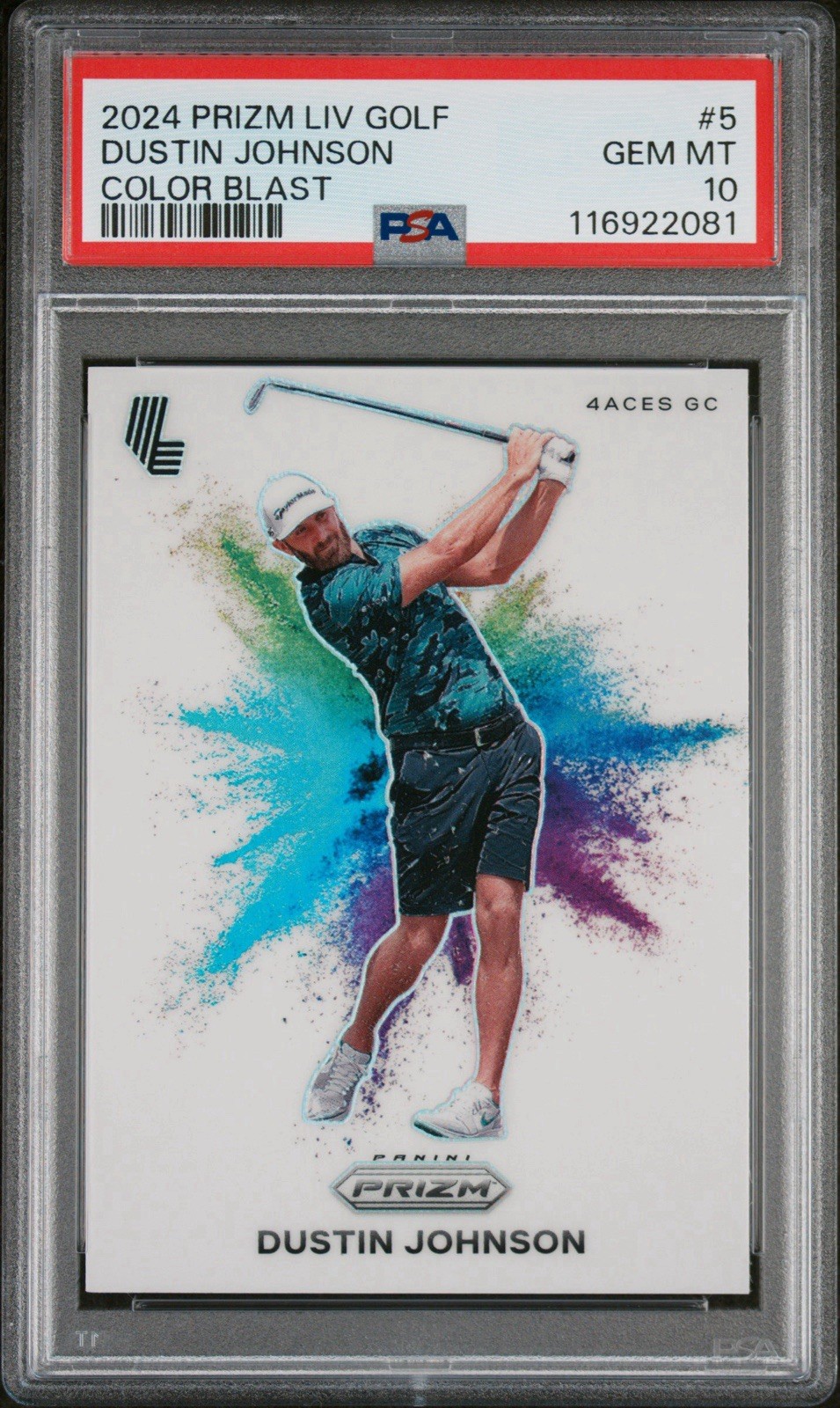2024 Panini Prizm LIV Golf Dustin Johnson Color Blast PSA 10 Gem Mint