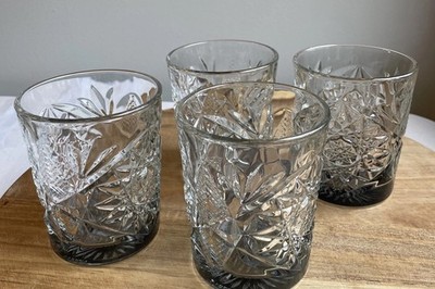 Libbey VTG Inspired Hobstar Old Fashioned Glasses Smoke 12 Ounce Set of 4
