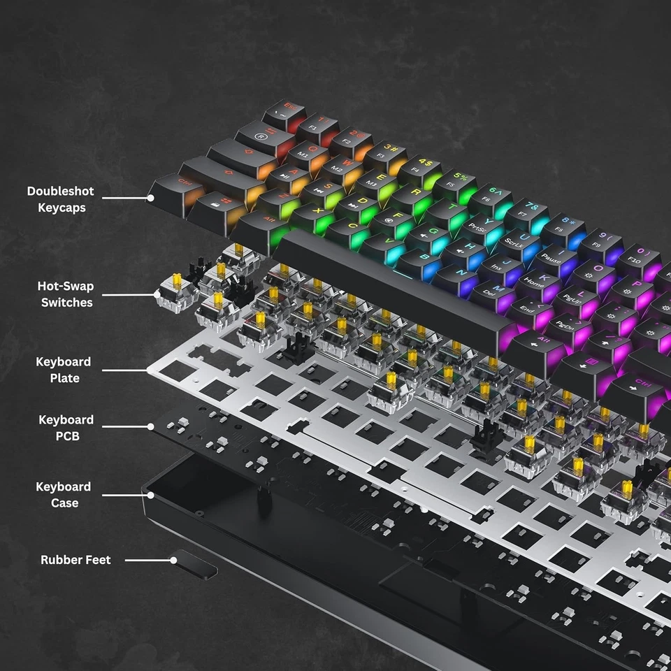 GK61 Mechanical Gaming RGB LED Keyboard - White, Gaetron Optical Brown Switches - Image 3 of 4