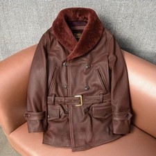 Retro Cowhide Leather Jacket Fur Collar Long Men Leather Windbreaker Winter Coat