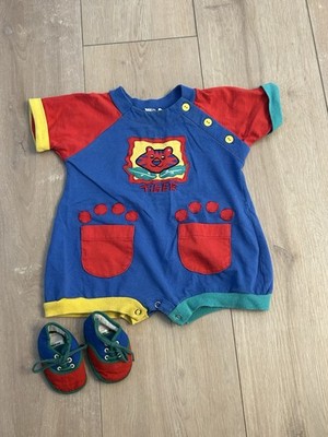 Vintage Baby Gerber 12 Month Colorblock Tiger Sleeveless Romper Onesie W/Shoes