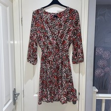 Matalan Be Beau Red Pink Leopard Puff Sleeve Belted Wrap Frill Party Dress Uk 18