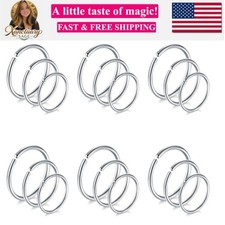 Nose Rings Hoops Surgical Steel 18g 20g Gauge 6mm 8mm 10mm 12mm Earrings Pier...