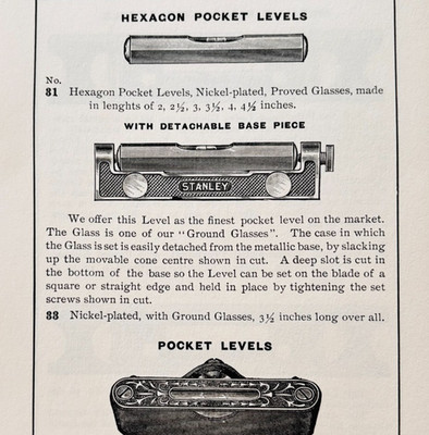 1900 Stanley Tools Pocket Levels Advertisement Victorian Wood Engraving F17F