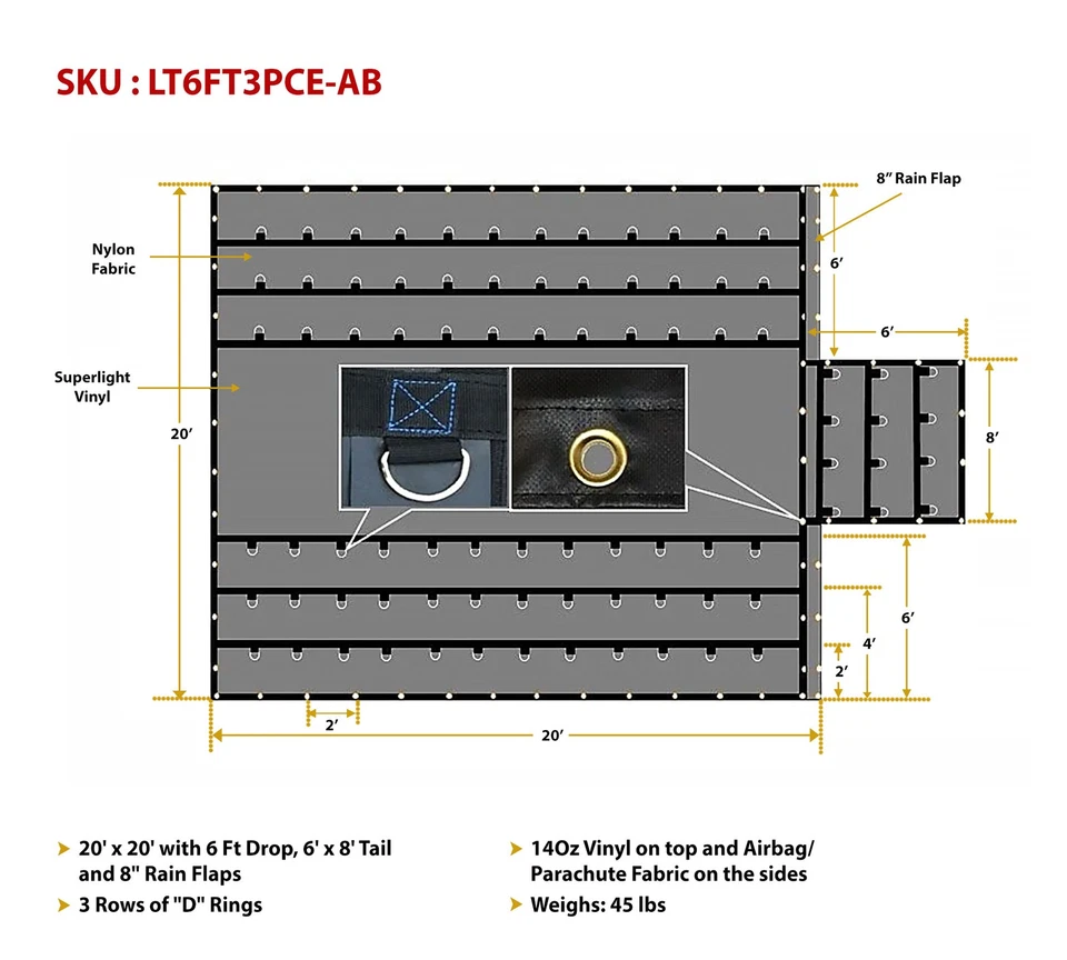 Lona de madera resistente para airbag/paracaídas 14 oz 20x20 (6' caída con 6'... Foto 2 de 4