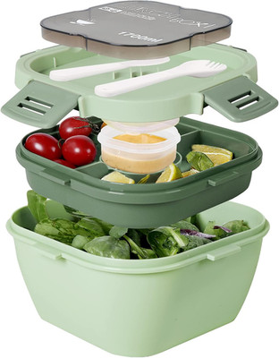 Greentainer Salatbehälter mit unterteilung fächern,Lunchbox mit Besteck für Erwa