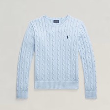Polo Ralph Lauren Cable Knit Sweater, Women's XS, Cotton, Sky Blue