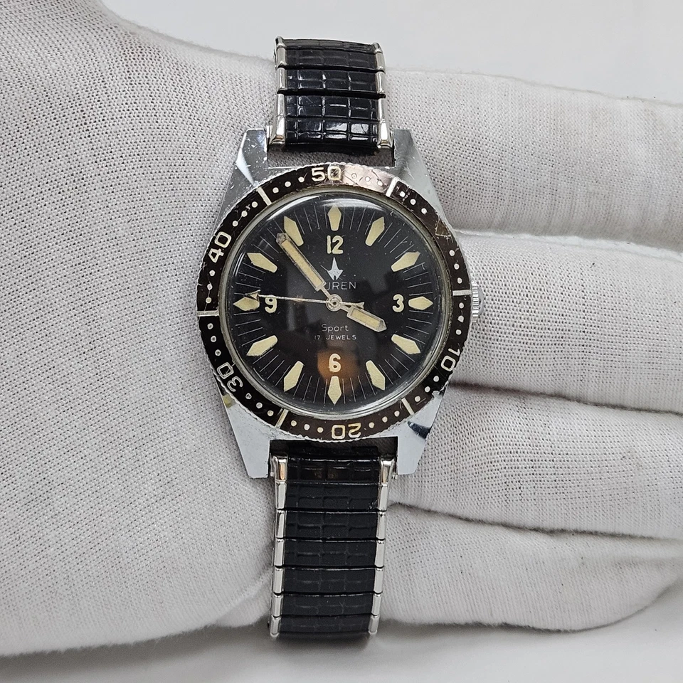 Vintage Rare 1960s Buren Diver Mens Watch Glow Mechanical 17 Jewel Black Dial  - Image 2 of 4
