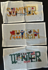 Hand painted Needlepoint Lot of 3 Autumn Winter Summer One Partially Done