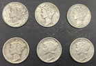 6 Mercury dimes 1940, 1941, 1942, 1943, 1944, 1945 90% Silver Fast shipping!!!