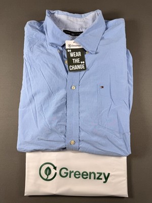 Tommy Hilfiger Herren Hemd XXL Hellblau Kurzarm Check Gebraucht - Top
