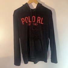 Polo Ralph Small Men Black Polo RL 1967 Logo Velour Long Sleeve Sleep Hoodie