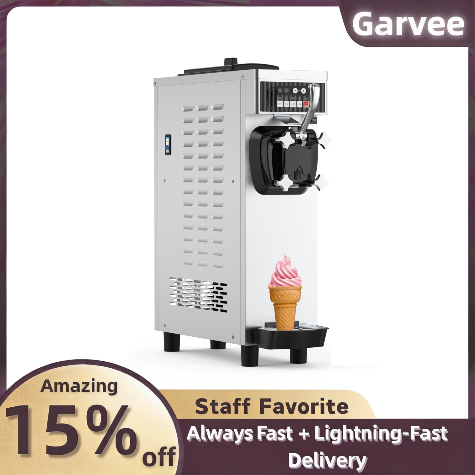 Auto-Clean Single Flavor Ice Cream Maker 1200W 7L 4.7-5.8Gal/h Commercial