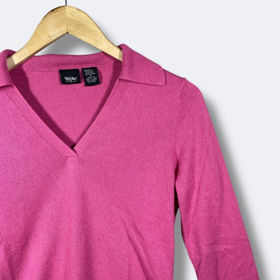 Suéter Top Y2K Mossimo Manga 3/4 Para Mujer M Rosa Mezcla Seda Cuello en V Dinero Antiguo Foto 2 de 4