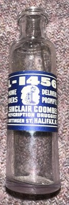 J. Sinclair Coombs Druggist, 85 Gottigen St Halifax Nova Scotia Glass Bottle