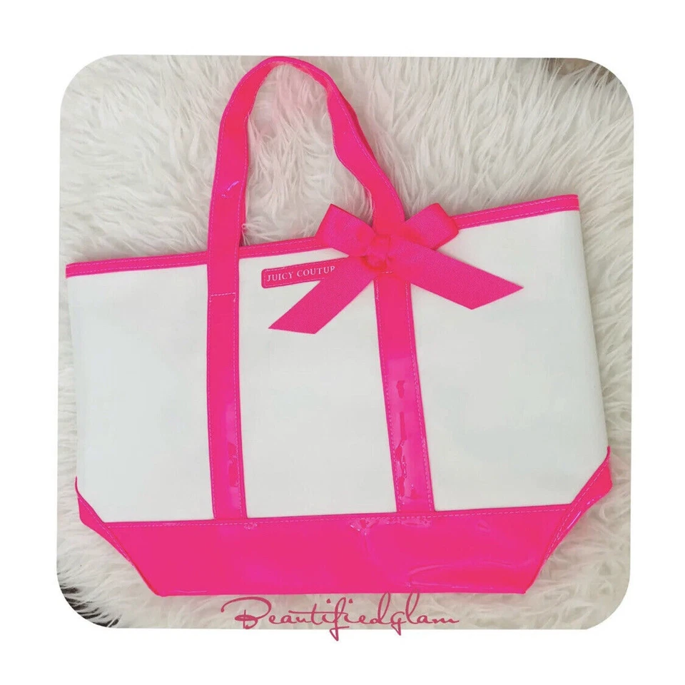 Bolso de Mano Juicy Couture 2 Piezas en Parte Inferior Rosa Caliente con Lazo Rosa, NUEVO Foto 4 de 4