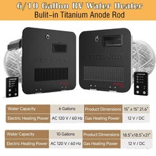6/10 Gallon RV Camper Hot Water Heater Gas+Electric Bulit-in Titanium Anode Rod