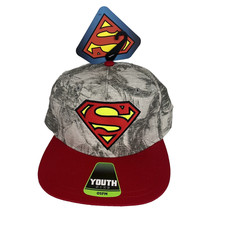 Superman Hat Cap Youth Boy Girl Superman Red Snap Back Grey New