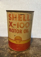 Vintage Shell X-100 1 Quart Motor Oil Can  Advertising Can (Empty)