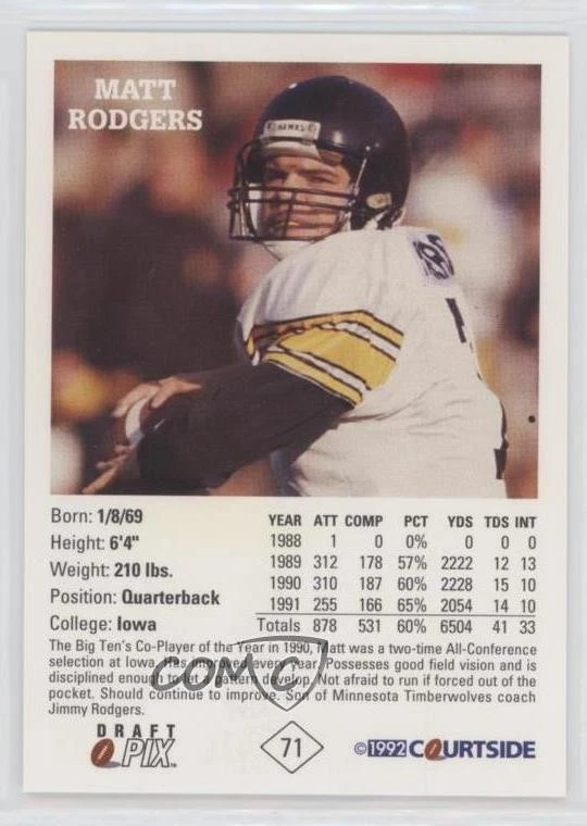 1992 Courtside Draft Pix Auto Matt Rodgers #71 Auto - Image 2 of 2