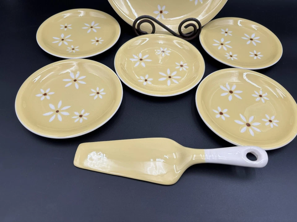 Harkerware "BROWN EYED SUSAN" Gres Amarillo ~ Juego de Postres: Platos, Servidor Foto 4 de 4