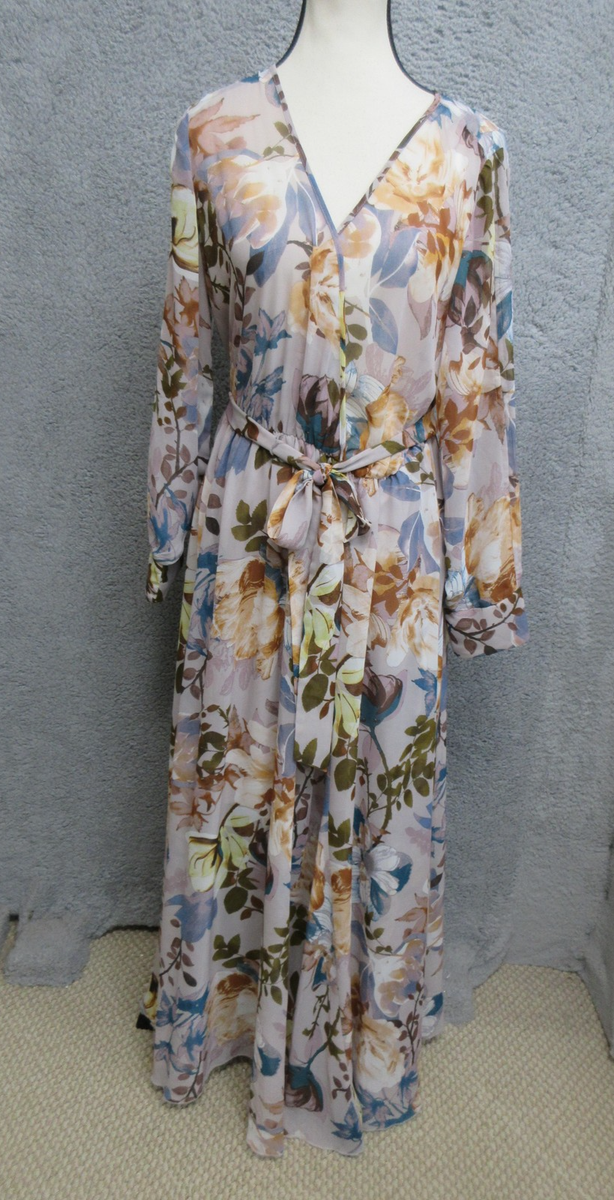 Kate and Lily Dress Womens 10 Purple Floral Long Sleeve V Neck Wrap Maxi  Belted | eBay