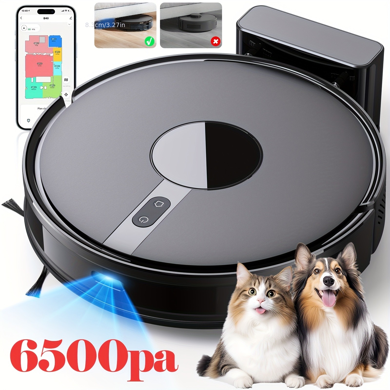 Robot Vacuum Cleaner 6500pa Smart Automatic Rechargeable For Home UK Plug