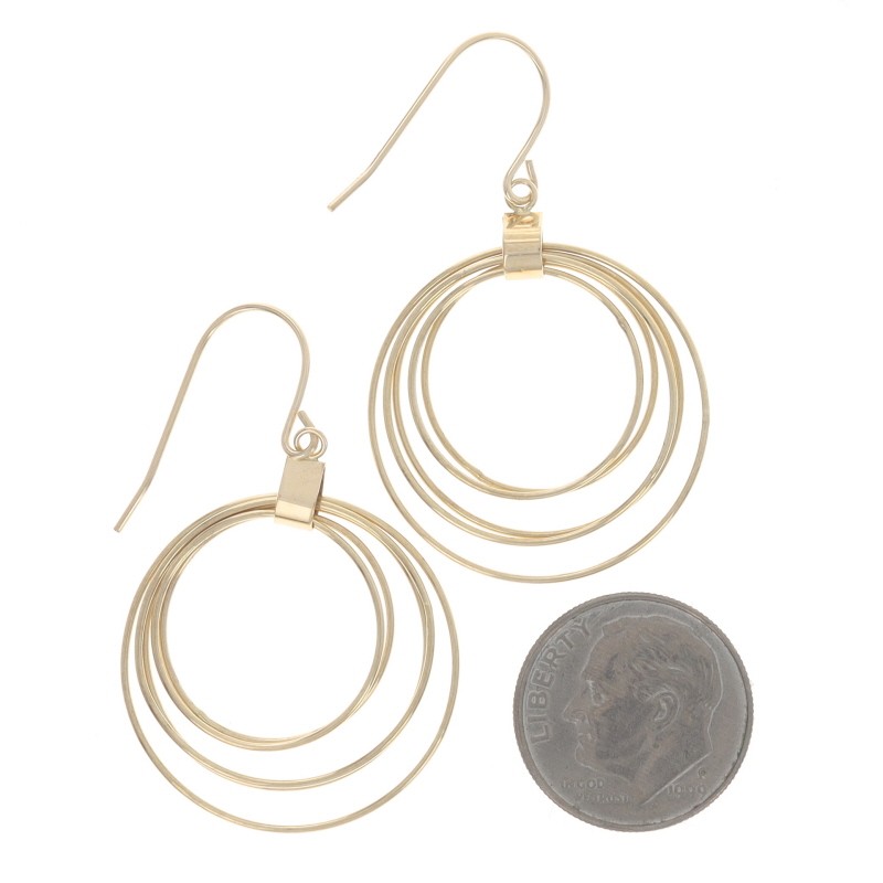 Yellow Gold Concentric Circle Dangle Earrings 14k… - image 3