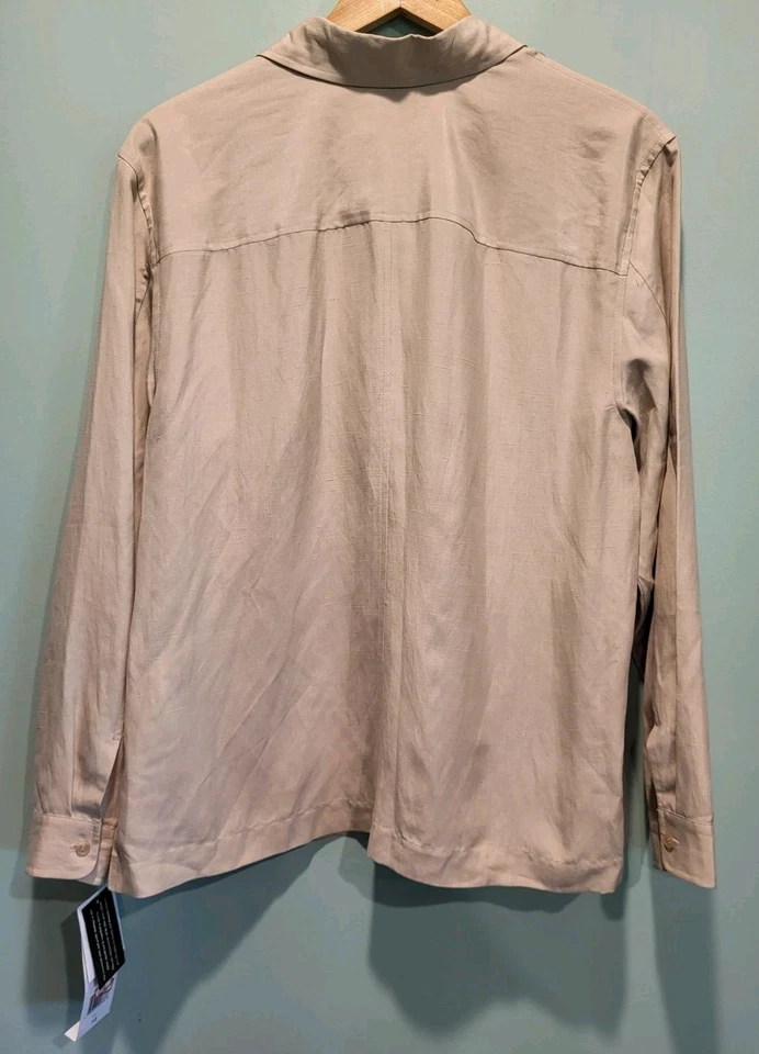 New Beige Silk Linen Long Sleeve Lightweight Button Up Top Sz 16 Minimalist - Imagem 4 de 4