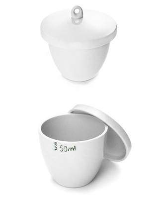 Lab Porcelain Crucible with Lid, 2 Pack, 50Ml Capacity, White, Smooth Surface, f