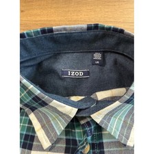 IZOD Men's Plaid Flannel Long Sleeve Button Up Shirt Large L Green Blue White